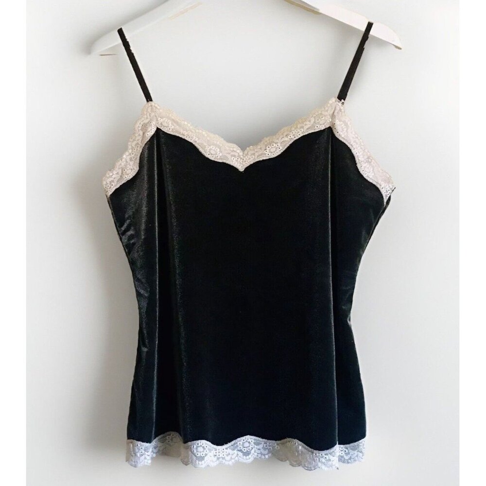 Ann Taylor Loft Velvet Lace Camisole Top Large Petite Fairy Grunge Chocolate LP